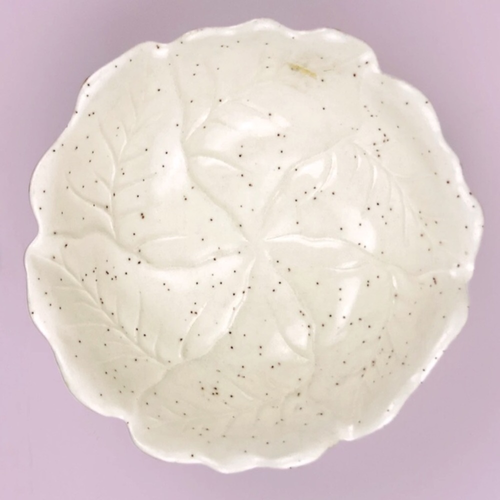 RARE FIND!! White Leaf Bowl Ceramic Studio Pottery Slipcast Handmade~Set of 2